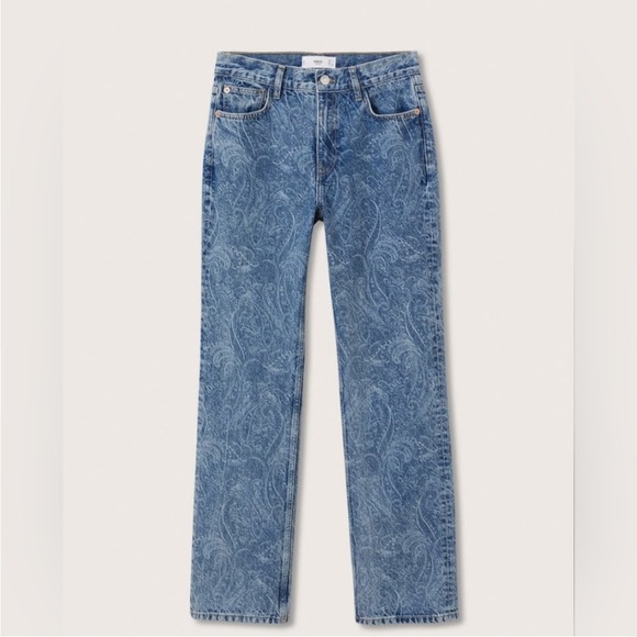NWT MANGO Medium Blue Paisley Mid-rise straight leg jeans 1 MNG sustainable - Picture 2 of 13